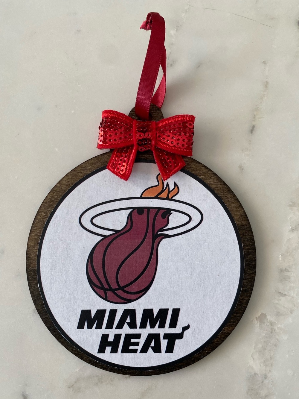 Miami Heat Basketball Ornament – Handmade Wooden Decor